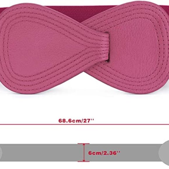 Allegra K Interlock Buckle 8-shaped Faux Leather Elastic Belt Cinch Waistband - Picture 4 of 4